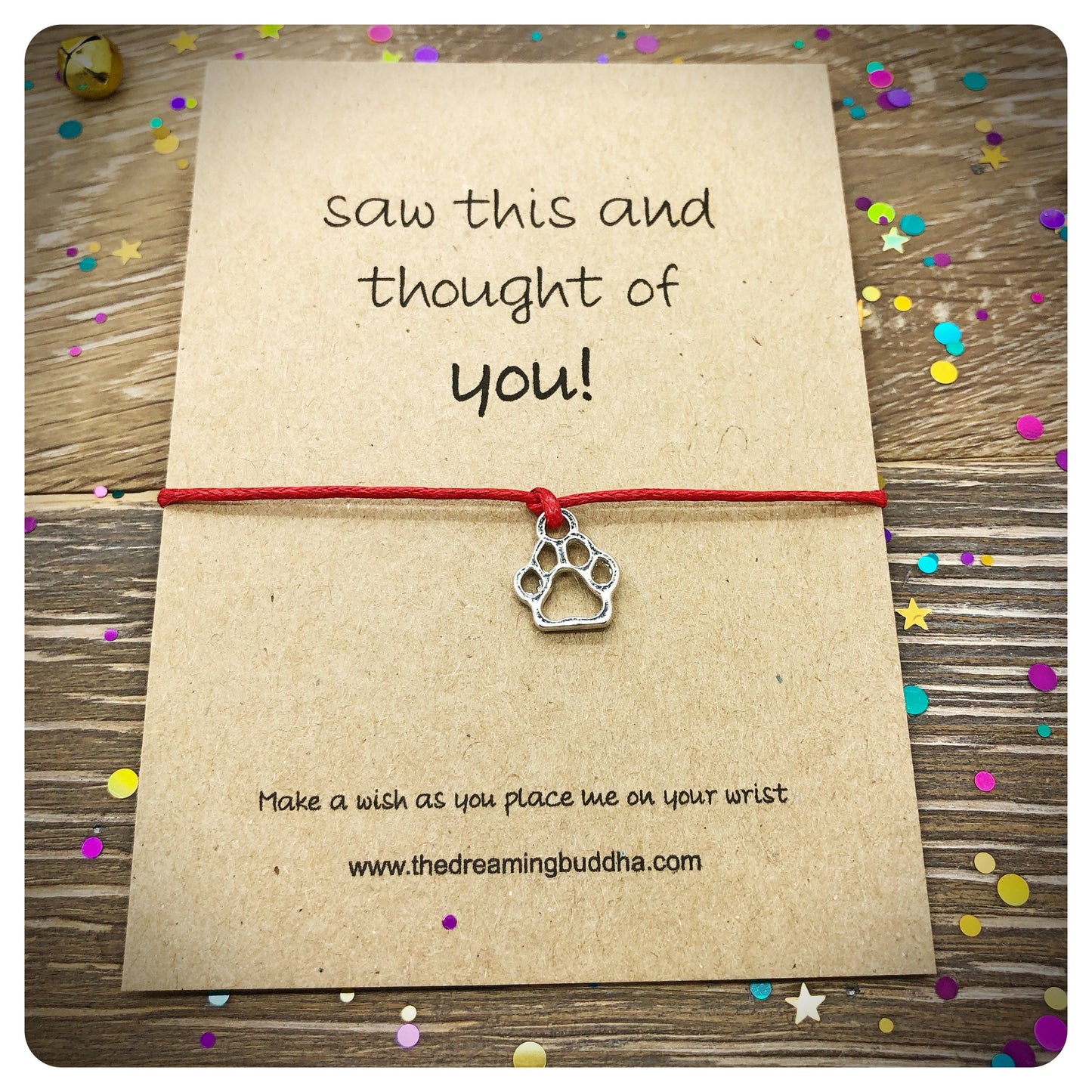 Saw This and Thought Of You Paw Print Wish Bracelet, Paw Print Card, Pet Remembrance Jewellery, Paw Print Gift, Animal Lover Jewellery Gift