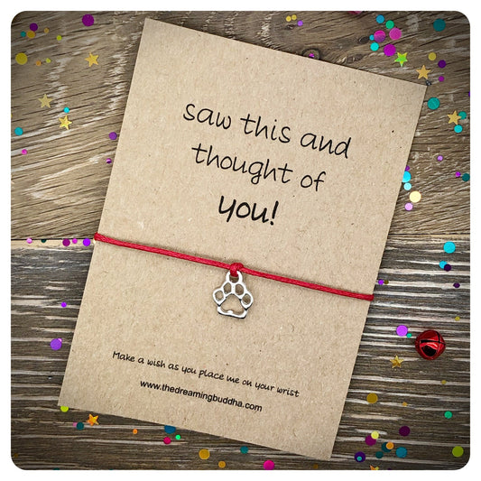 Saw This and Thought Of You Paw Print Wish Bracelet, Paw Print Card, Pet Remembrance Jewellery, Paw Print Gift, Animal Lover Jewellery Gift