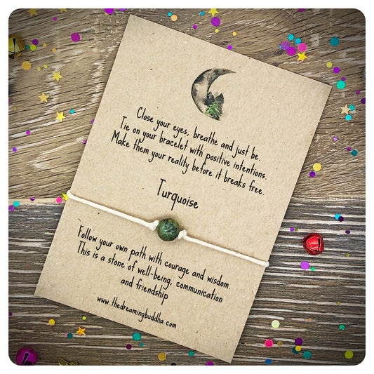 Turquoise Wish Bracelet, Courage Friendship Gift, Blue Green Crystal Gemstone Jewellery, Single Bead Bracelet