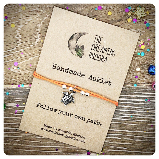 Turtle Anklet, Sea Turtle Ankle Bracelet, Adjustable Cotton Cord Ankle Bracelet, Boho Hippie Jewellery