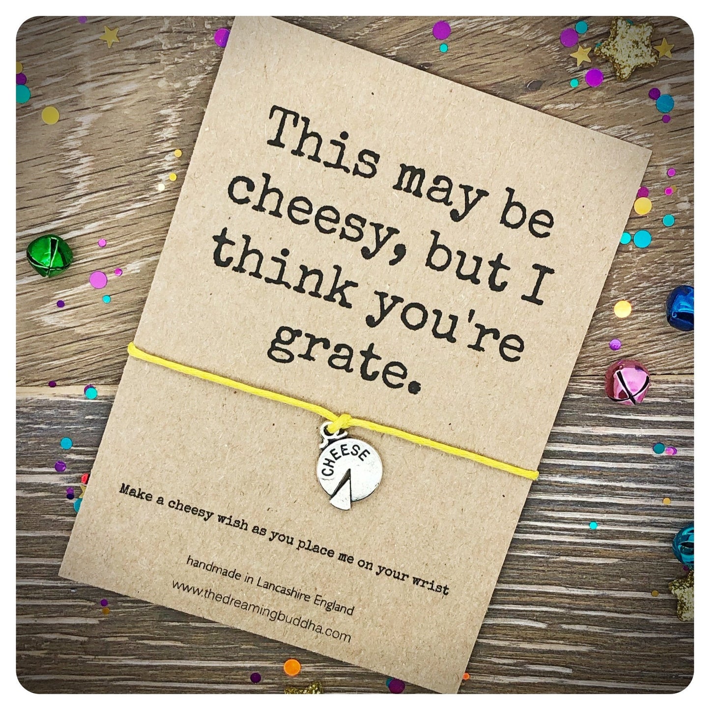 Friendship Wish Bracelet, Cheese Lover Card, Cheesy Gift, Cheddar Cheese Jewellery, Funny Wishlet