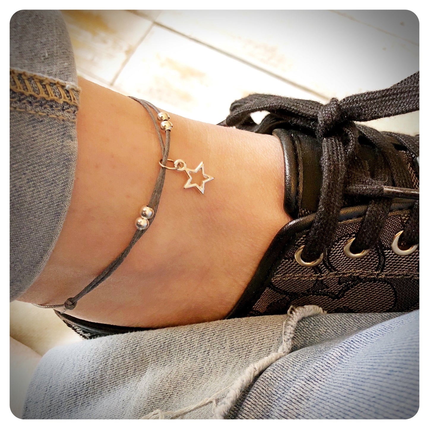 Adjustable Cord Anklet, Beaded Star Ankle Bracelet, Beach Jewellery, Festival Accessory