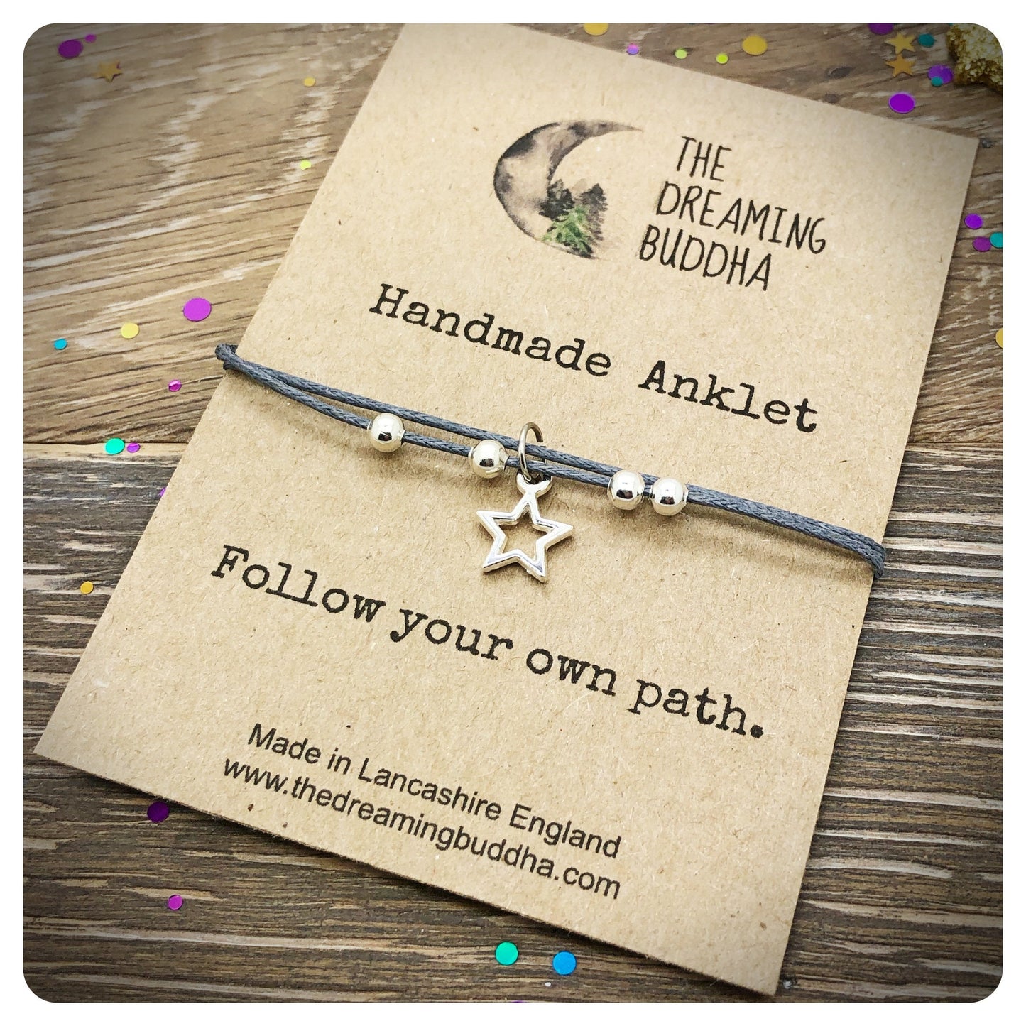 Adjustable Cord Anklet, Beaded Star Ankle Bracelet, Beach Jewellery, Festival Accessory