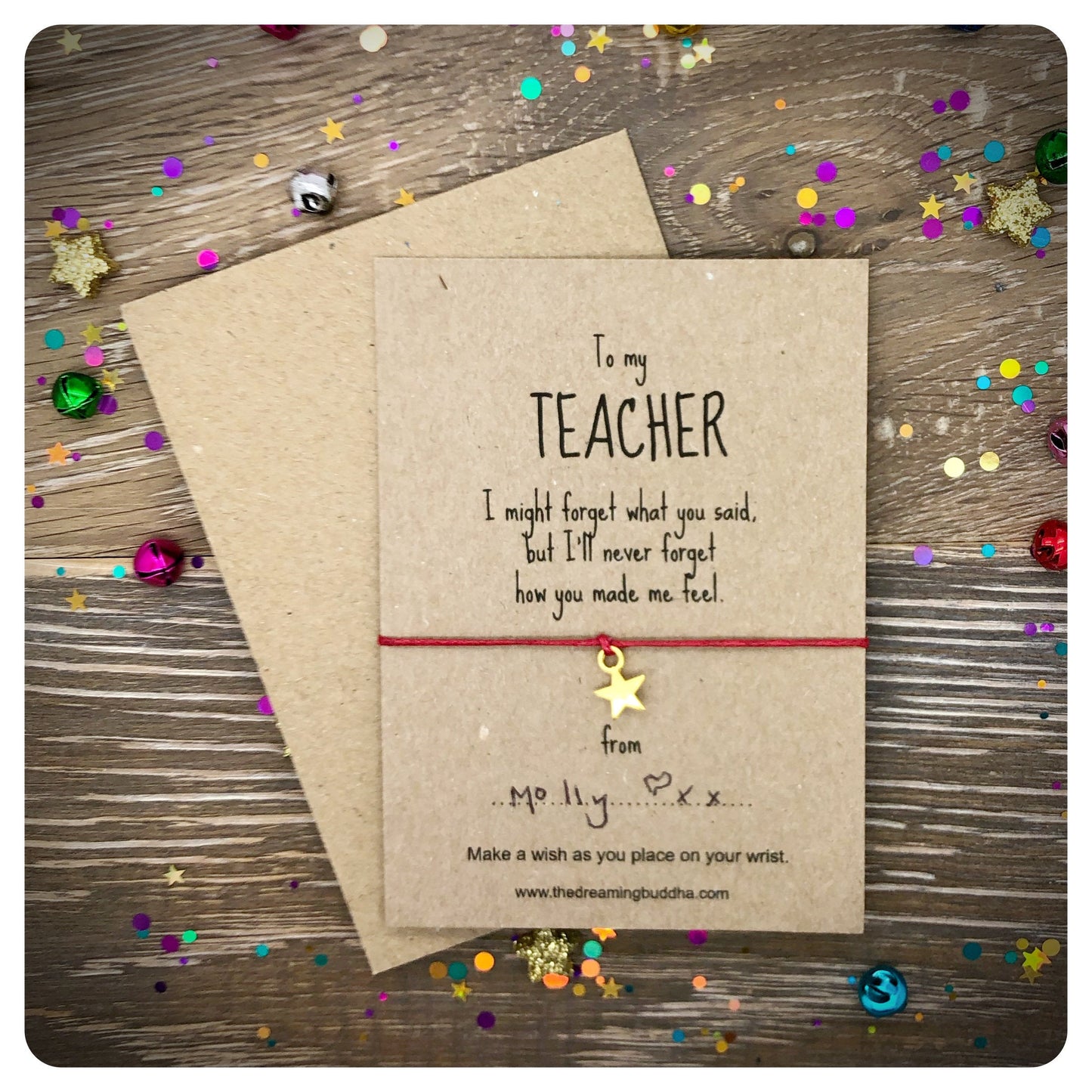 Teacher Wish Bracelet, Personalised Teacher Present, Teacher Appreciation Gift, Teacher Thank You Card