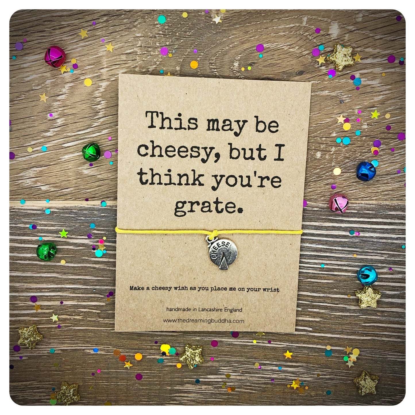 Friendship Wish Bracelet, Cheese Lover Card, Cheesy Gift, Cheddar Cheese Jewellery, Funny Wishlet