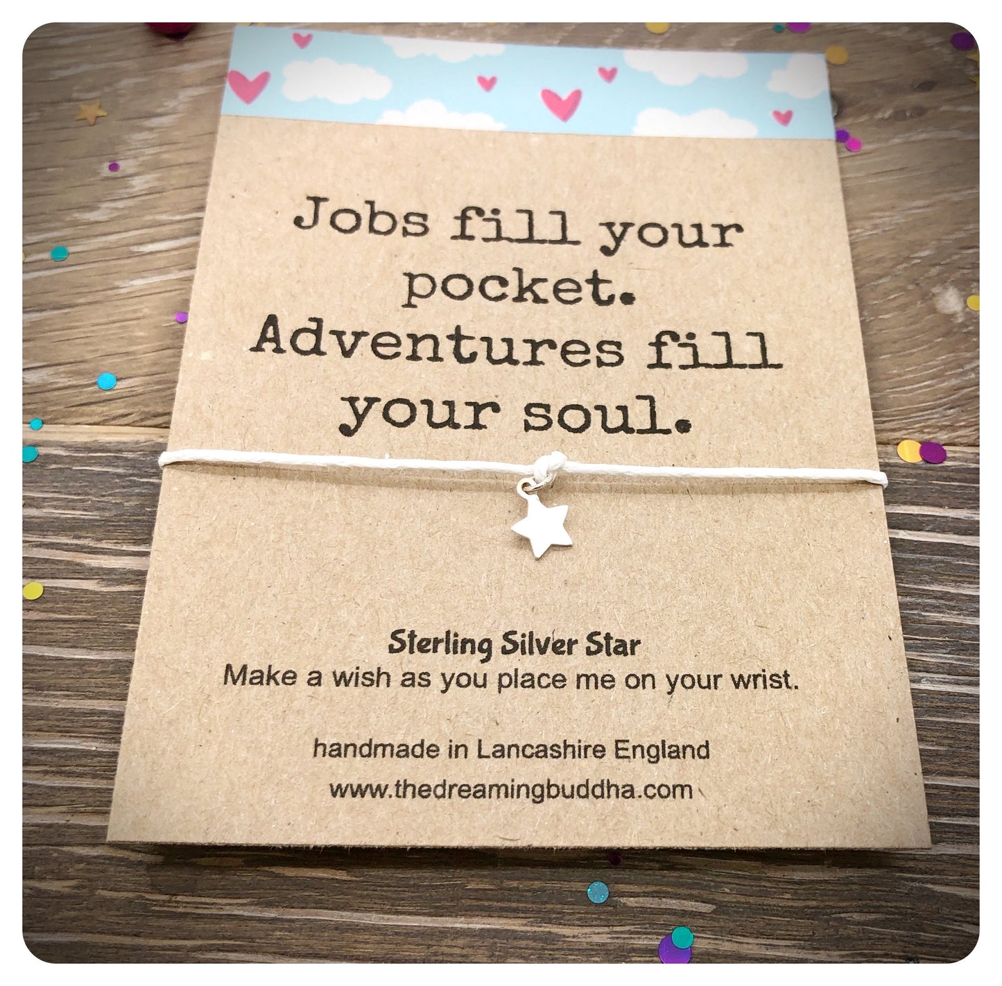 925 Sterling Silver Star Wish Bracelet, Adventure Wanderlust Card, New Life Wishlet, Silver Wish String