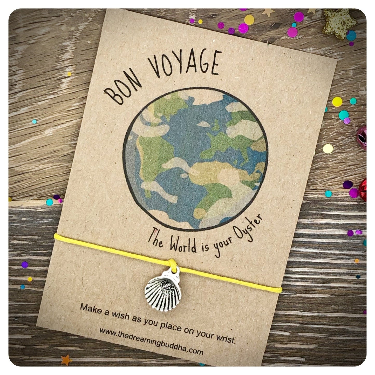 Bon Voyage Card, The World Is Your Oyster Wish Bracelet, Travel Goodbye String Bracelet, Gap Year Leaving Present
