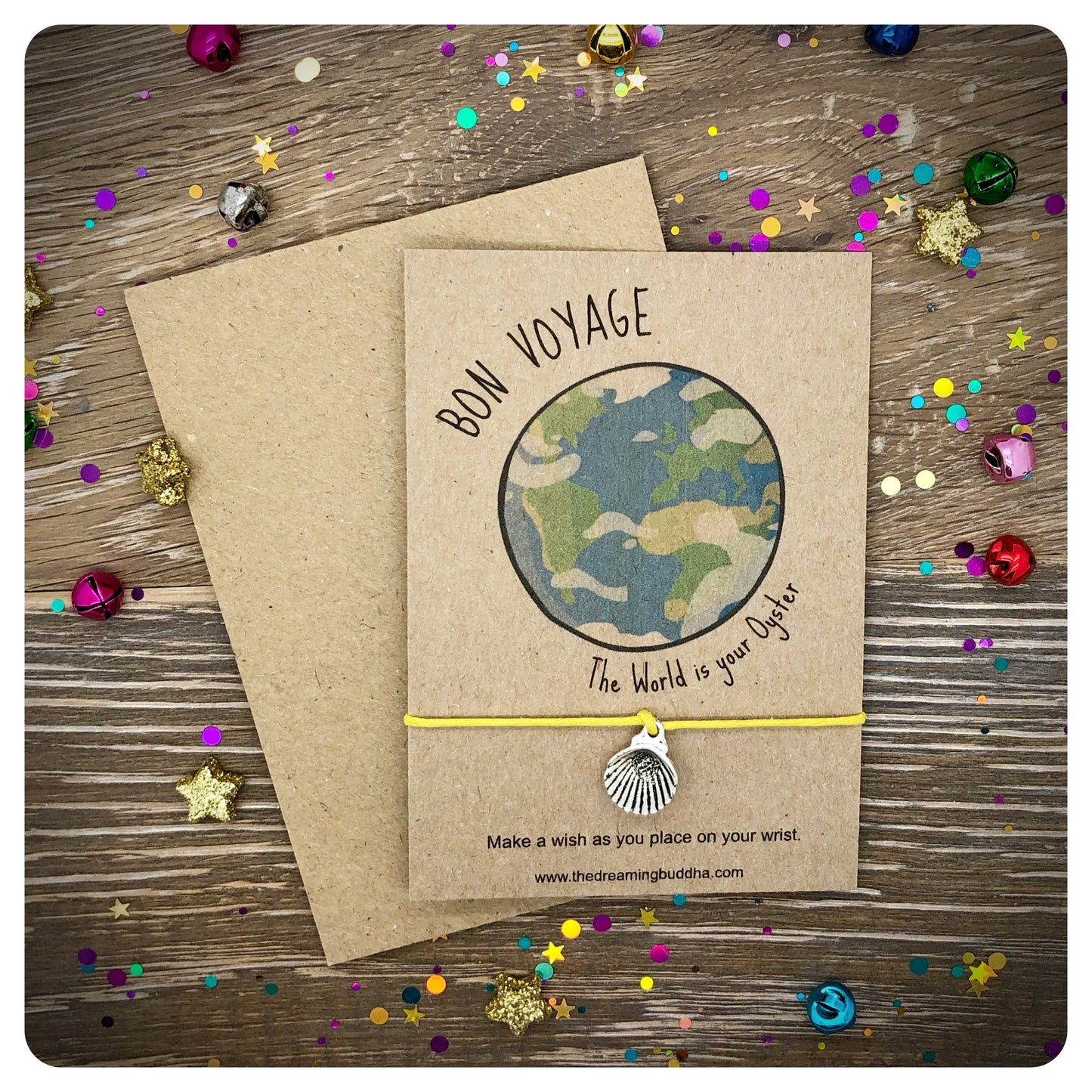 Bon Voyage Card, The World Is Your Oyster Wish Bracelet, Travel Goodbye String Bracelet, Gap Year Leaving Present
