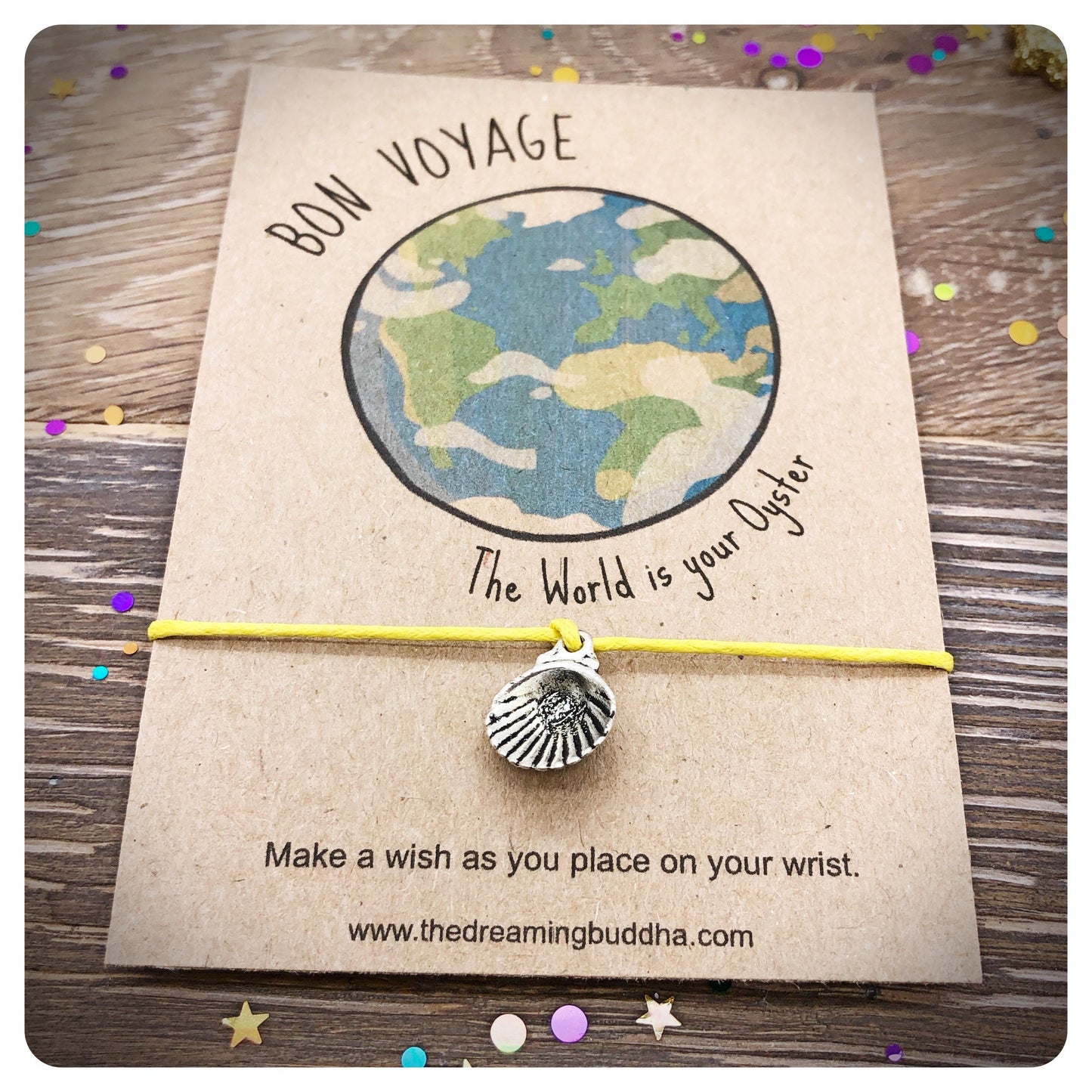 Bon Voyage Card, The World Is Your Oyster Wish Bracelet, Travel Goodbye String Bracelet, Gap Year Leaving Present