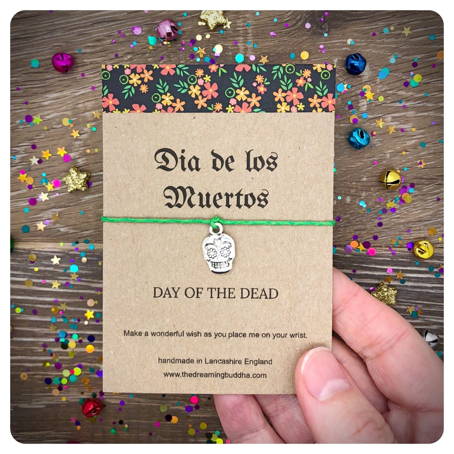 Day Of The Dead Wish Bracelet, Sugar Skull Gift, Candy Skull Card, Dia De Los Muertos, Halloween Party Gift