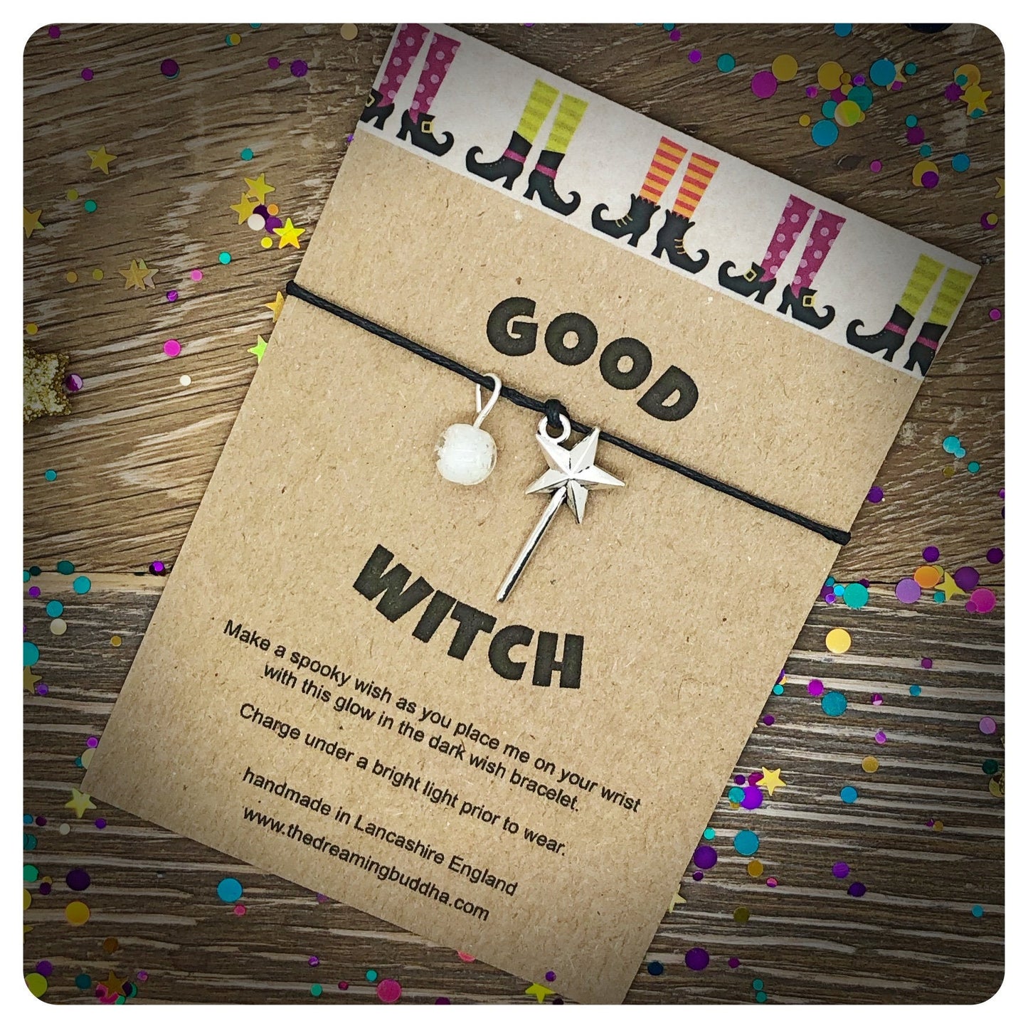 Good Witch Wish Bracelet, Glow in the Dark Bracelet, Witch Halloween Gift, Magical Glow Bracelet, Good Witch Jewellery