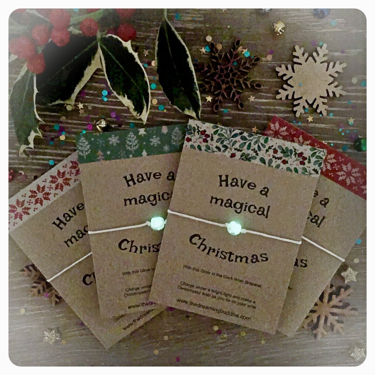 4 Magical Christmas Wish Bracelets, Glow in the Dark Xmas Gifts, Unusual Stocking Fillers, Pack of Four, Set of 4 Wish Bracelets