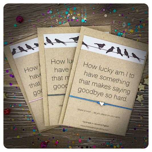 Pack Of Three How Lucky Am I Cards, Goodbye Wish Bracelets, Leaving Gifts, Sorry You’re Leaving