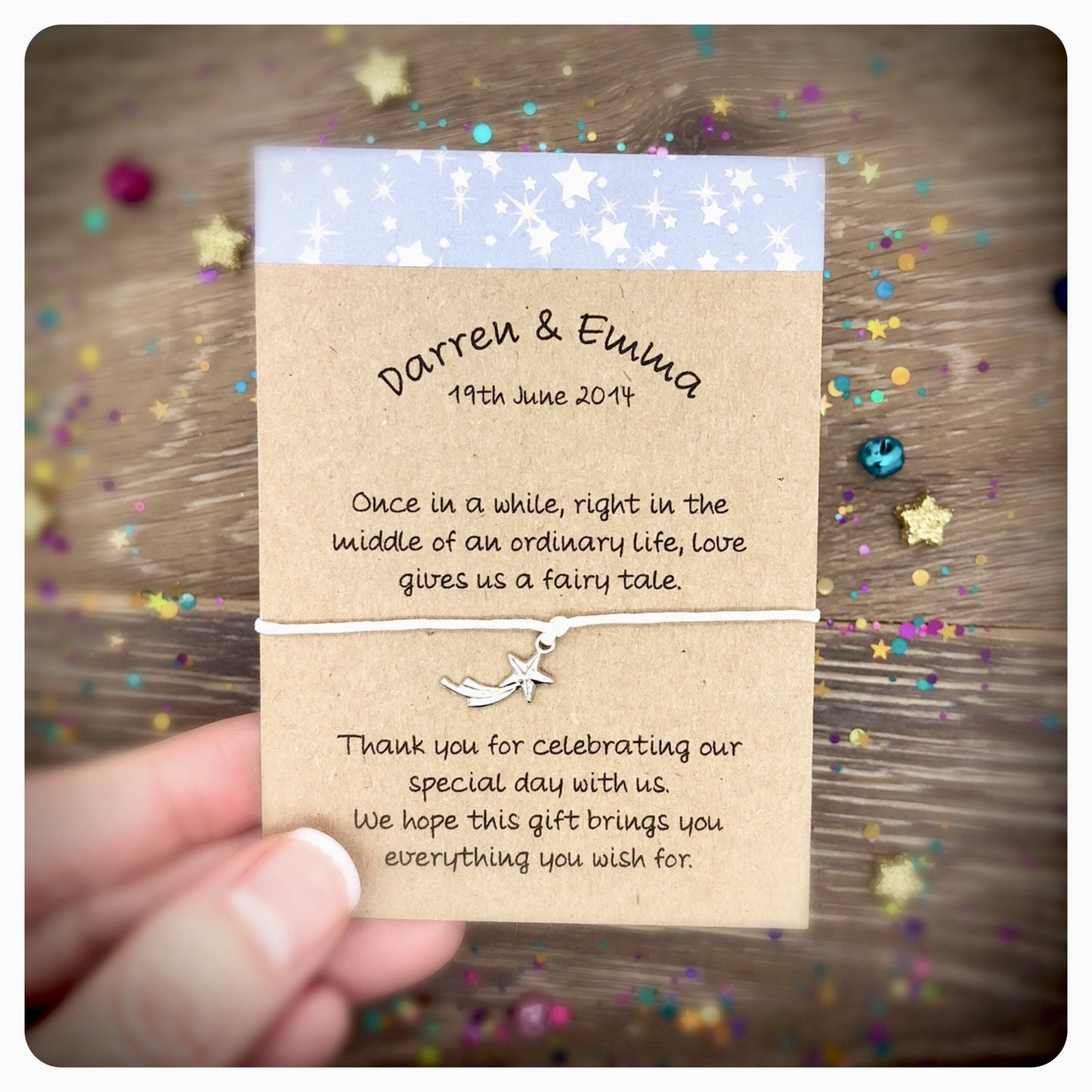 Wedding Wish Bracelet Favours, Personalised Wedding Wishes, Handmade Wedding Favors, Fairytale Wedding Cards, Fairy Tale Guest Gifts
