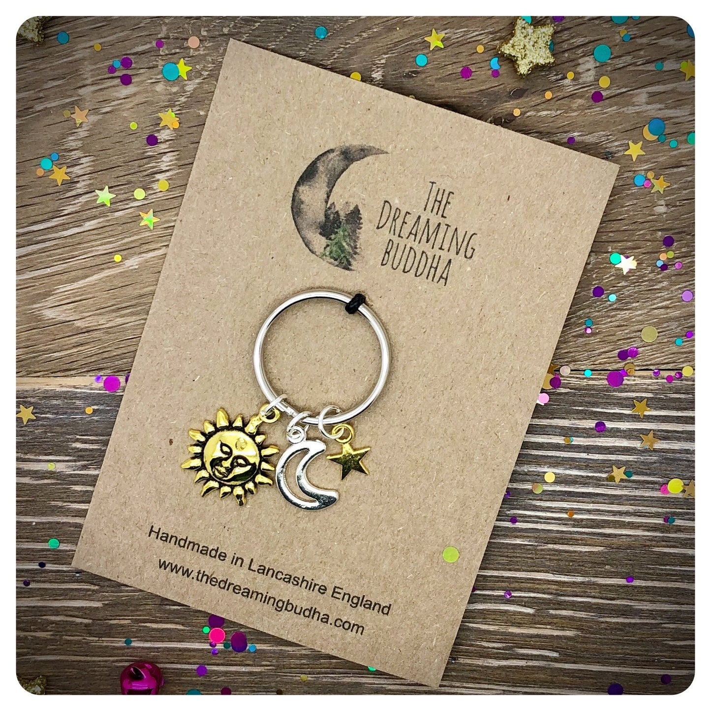 Sun Moon Stars Keyring, Celestial Keychain, 80s Lover Key Ring, You Are The Moon The Sun & All Of My Stars, Birthday Keyring