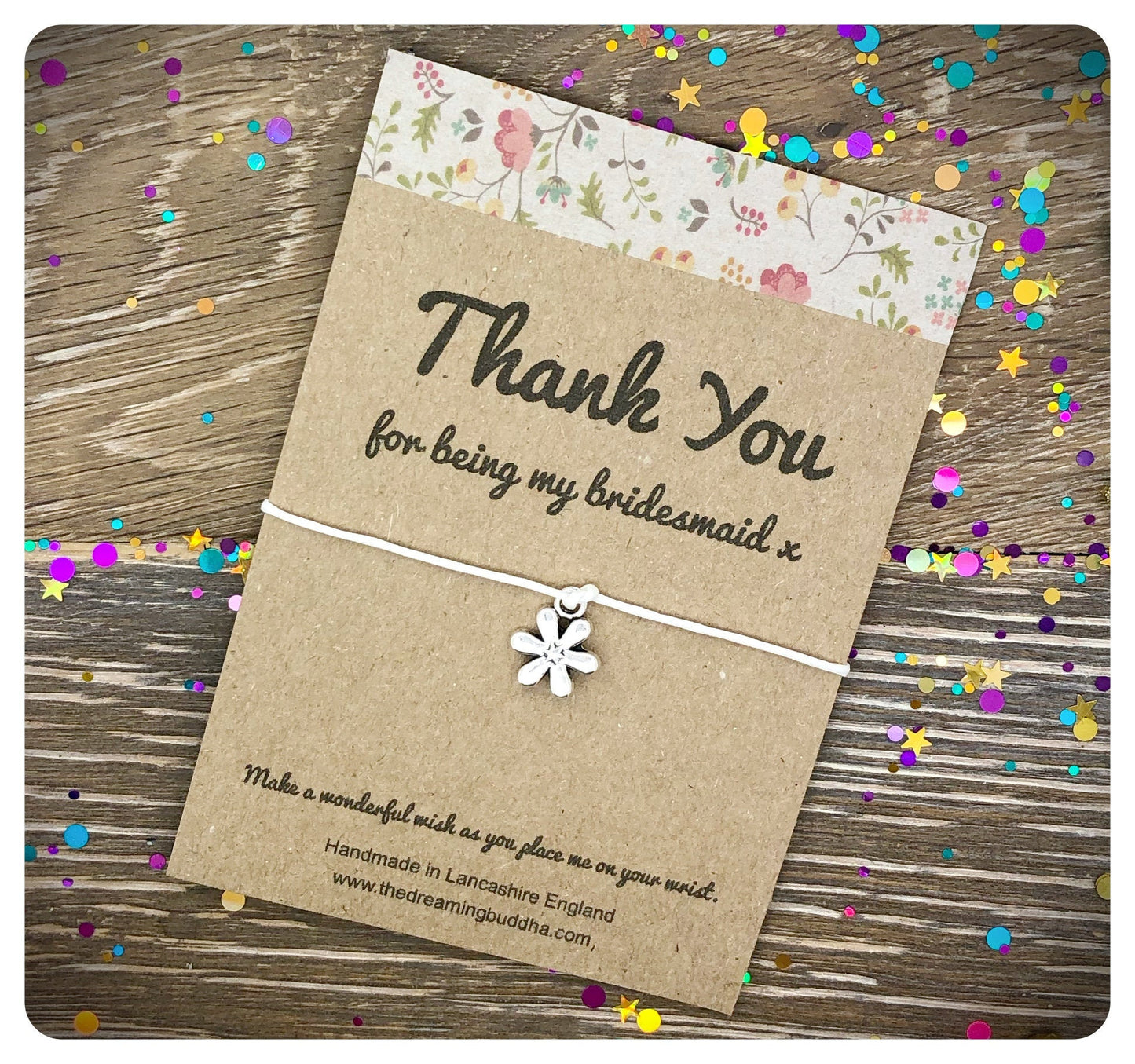 Thank You For Being Our Bridesmaid Card, Small Bridesmaid Gift, Flower Wish Bracelet Present For Bridesmaid