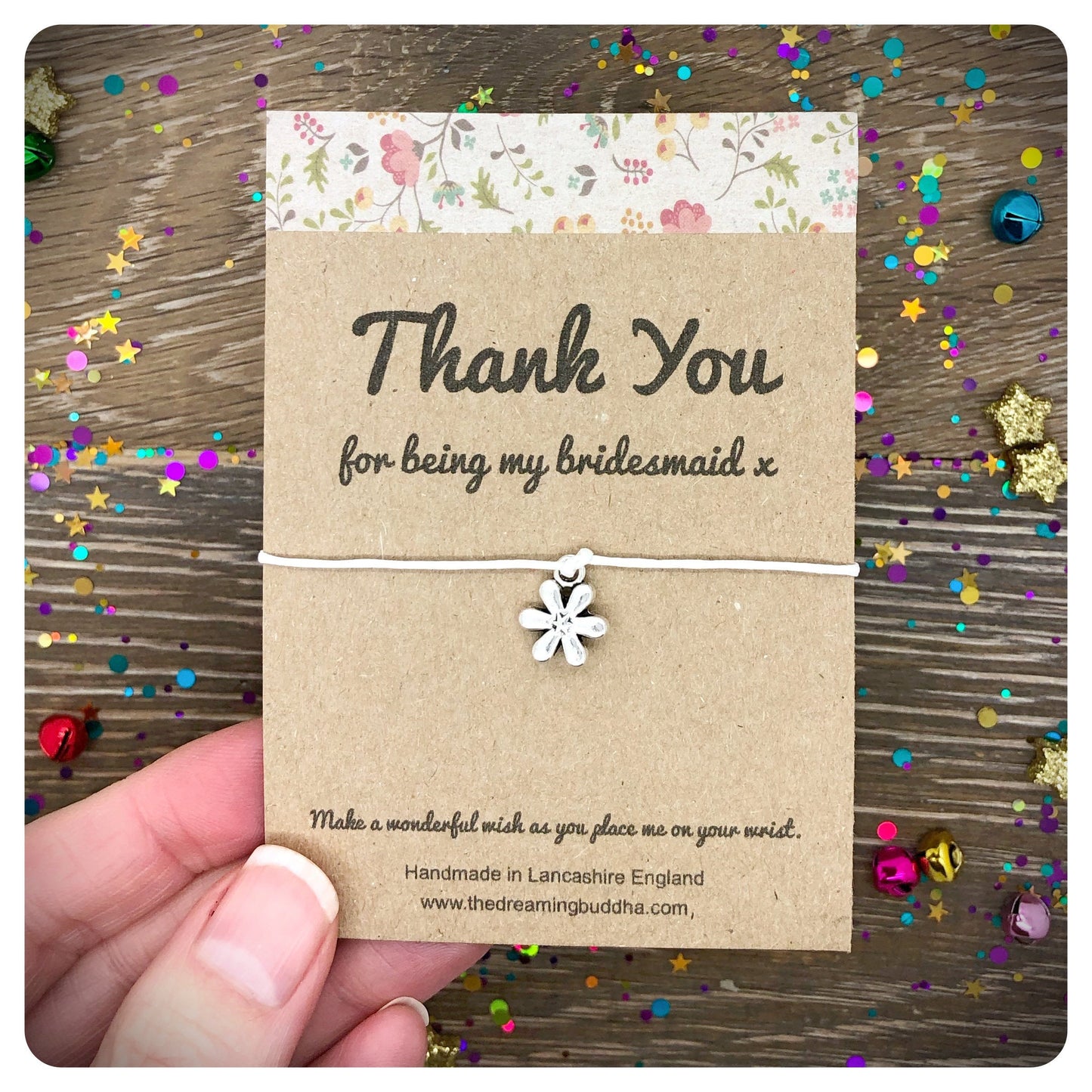 Thank You For Being Our Bridesmaid Card, Small Bridesmaid Gift, Flower Wish Bracelet Present For Bridesmaid
