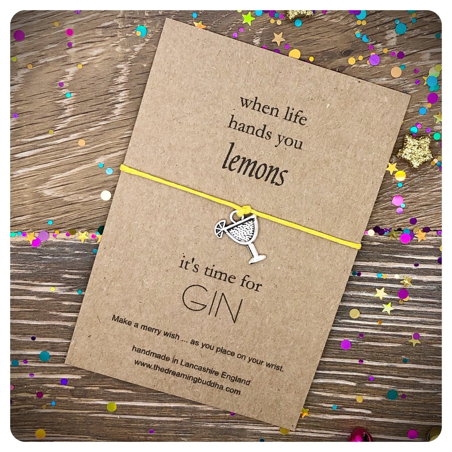When Life Hands You Lemons Wish Bracelet, Lemons Gin Gift, Positivity Bracelet, Gin Lover Feel Better Card