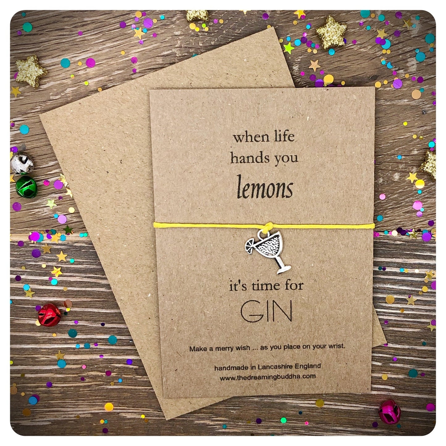 When Life Hands You Lemons Wish Bracelet, Lemons Gin Gift, Positivity Bracelet, Gin Lover Feel Better Card