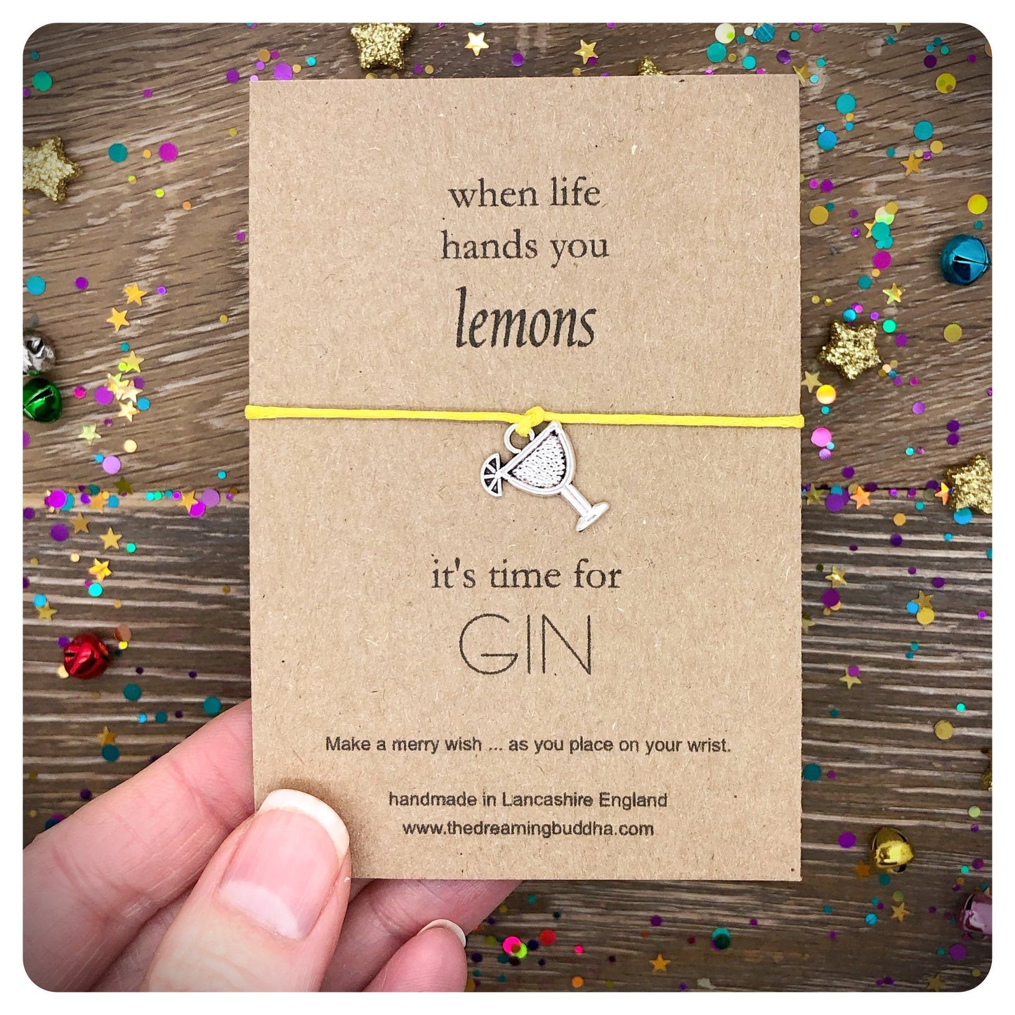 When Life Hands You Lemons Wish Bracelet, Lemons Gin Gift, Positivity Bracelet, Gin Lover Feel Better Card
