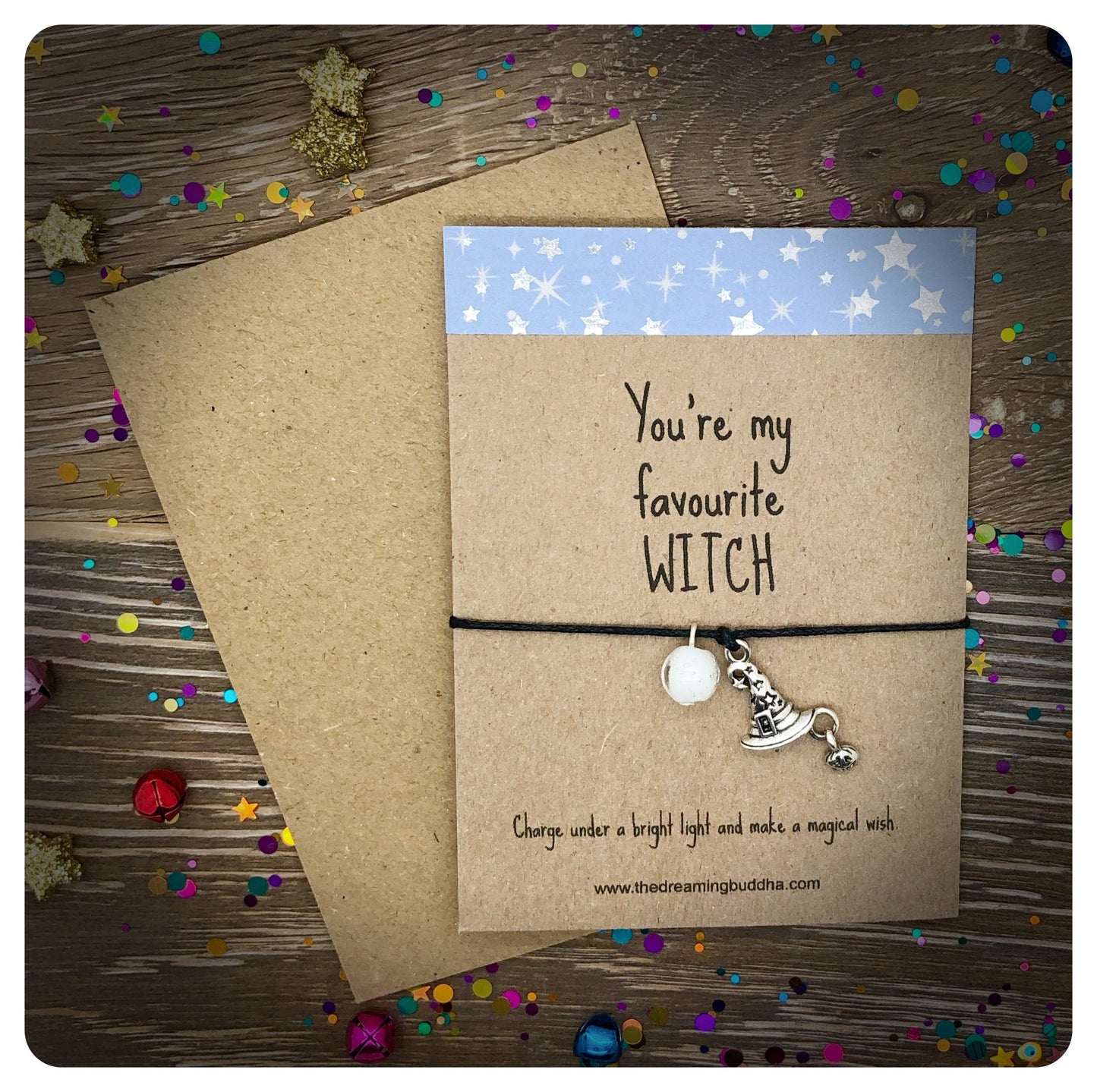 Glowing Witch Wish Bracelet, Girl Halloween Gift, Favourite Witch String Bracelet, Glow in the Dark Jewellery, Magical Halloween Jewelry