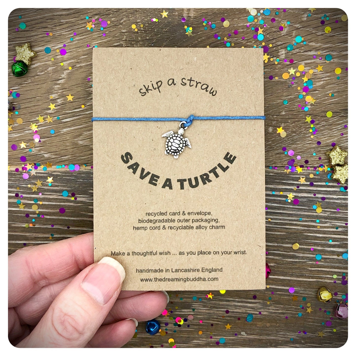 Skip A Straw Save A Turtle Recycled Card With Wish Bracelet, Endangered Animals Awareness Gift, Turtle Lover Present, Save Sea Turtles