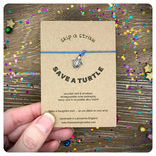 Skip A Straw Save A Turtle Recycled Card With Wish Bracelet, Endangered Animals Awareness Gift, Turtle Lover Present, Save Sea Turtles