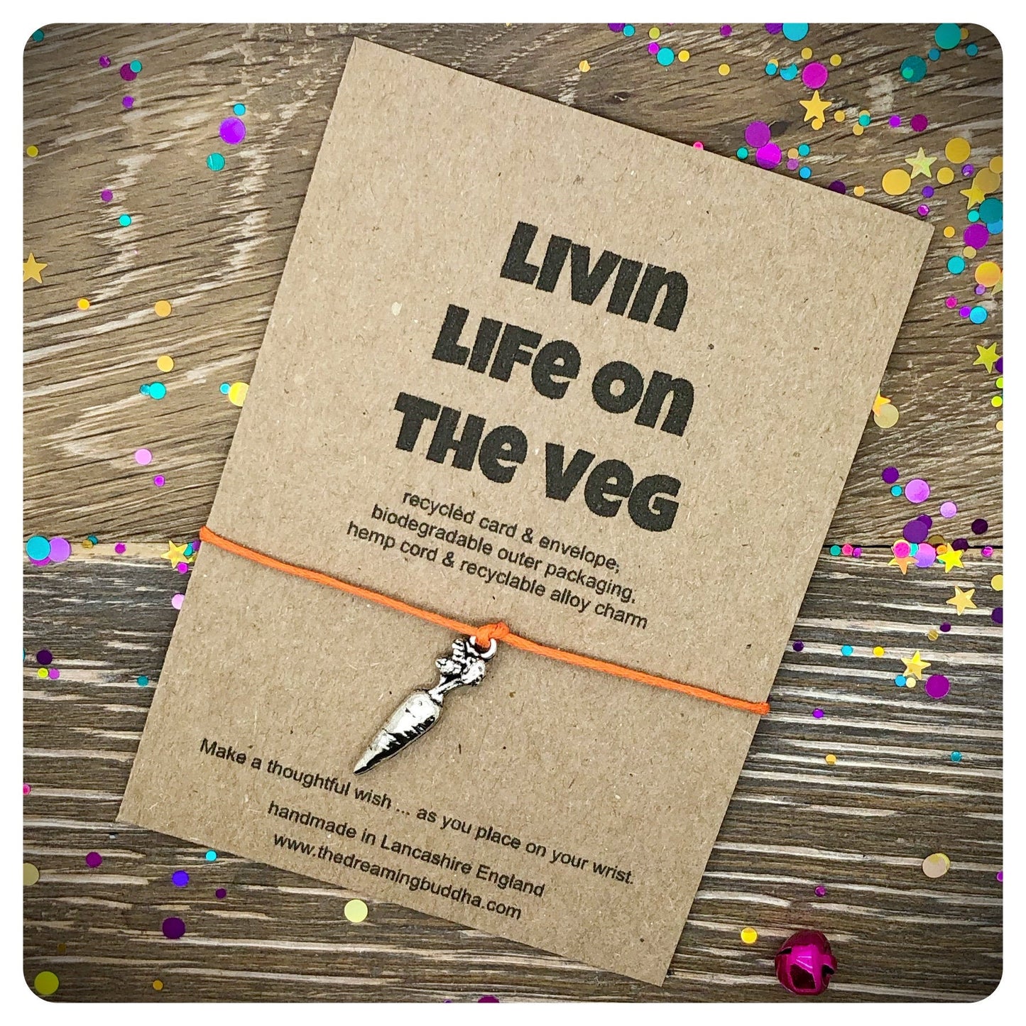 Living Life On The Veg, Vegetarian Wish Bracelet, Vegan Gift Card, Eco Bracelet, Environmental Activist