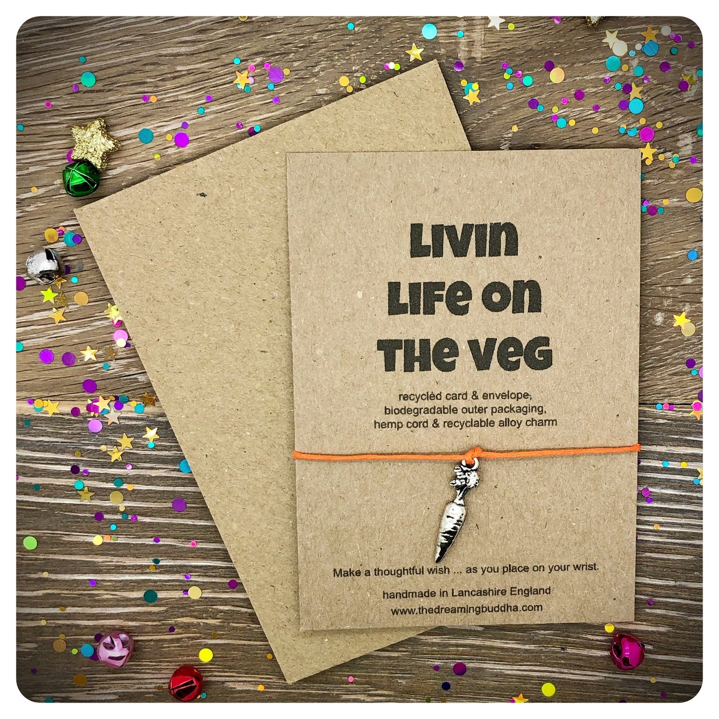 Living Life On The Veg, Vegetarian Wish Bracelet, Vegan Gift Card, Eco Bracelet, Environmental Activist