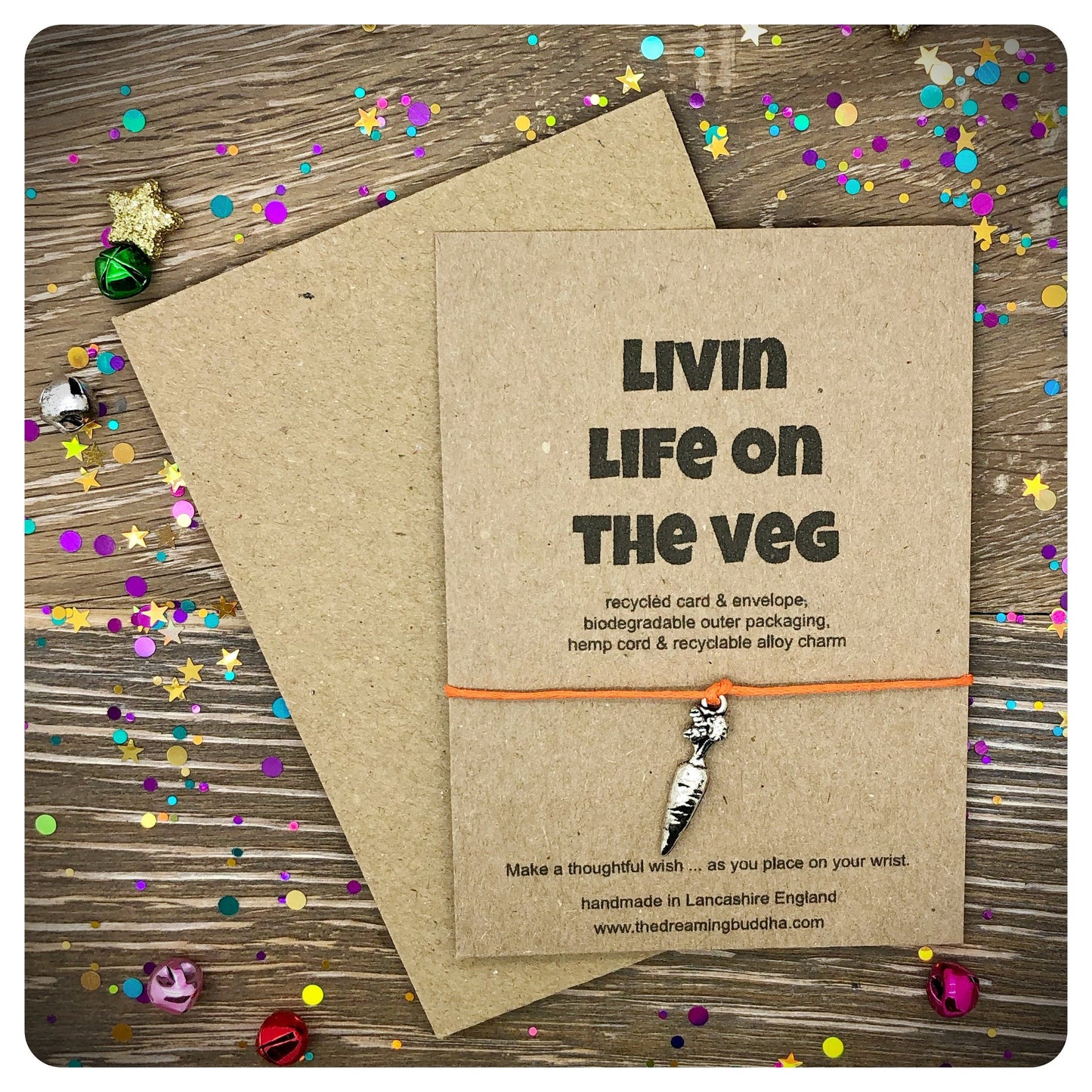 Living Life On The Veg, Vegetarian Wish Bracelet, Vegan Gift Card, Eco Bracelet, Environmental Activist