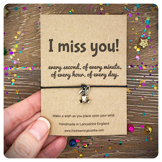 I Miss You Every Second Card, Bunny Hug Wish Bracelet, Long Distance Love Gift, Letterbox Gift