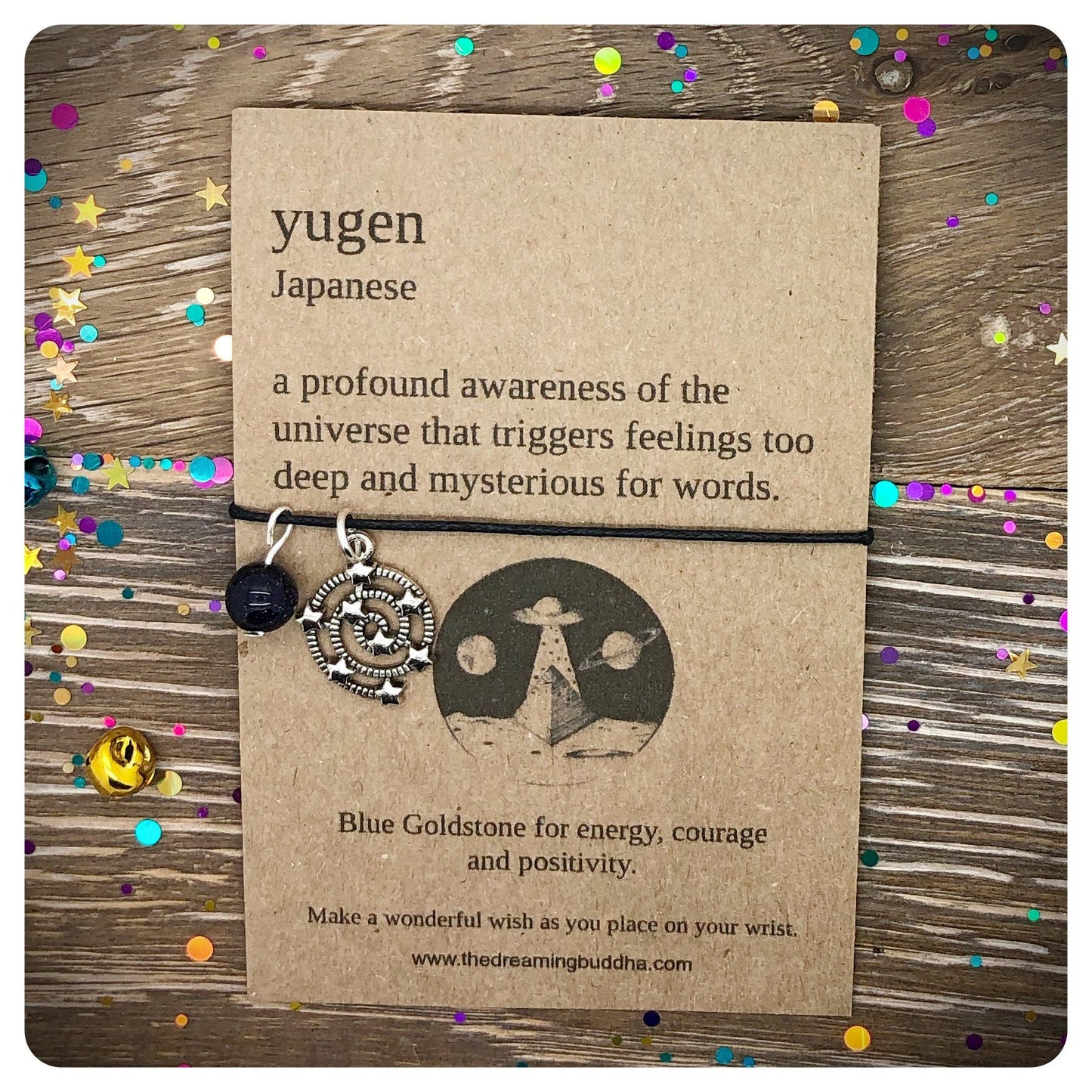 Universe Wish Bracelet, Space Themed Birthday, Positivity Blue Goldstone, Japanese Saying Card, Gemstone Celestial Gift