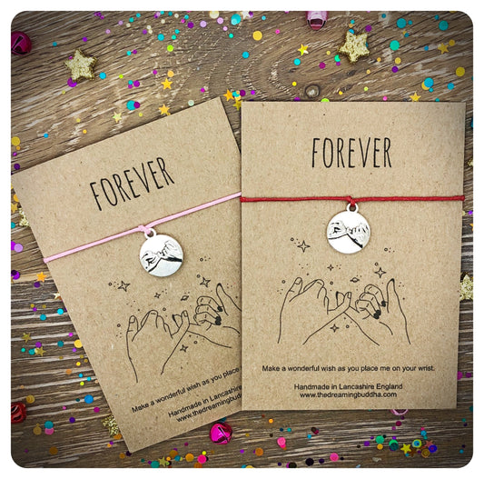 Pack Of Two Pinky Promise Wish Bracelet, Couples Bracelets, Friendship Fiancée Bracelets, Forever Promise Card