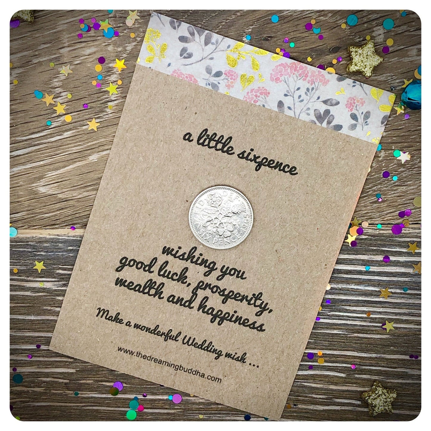 Lucky Sixpence Gift Card, Bride Wedding Gift, Something Old Vintage Sixpence For Marriage