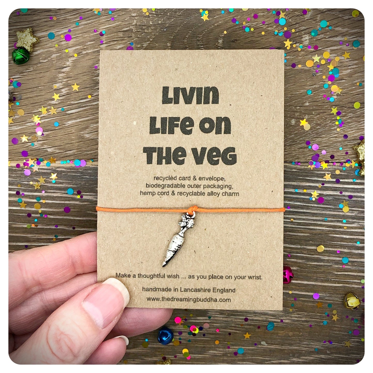Living Life On The Veg, Vegetarian Wish Bracelet, Vegan Gift Card, Eco Bracelet, Environmental Activist