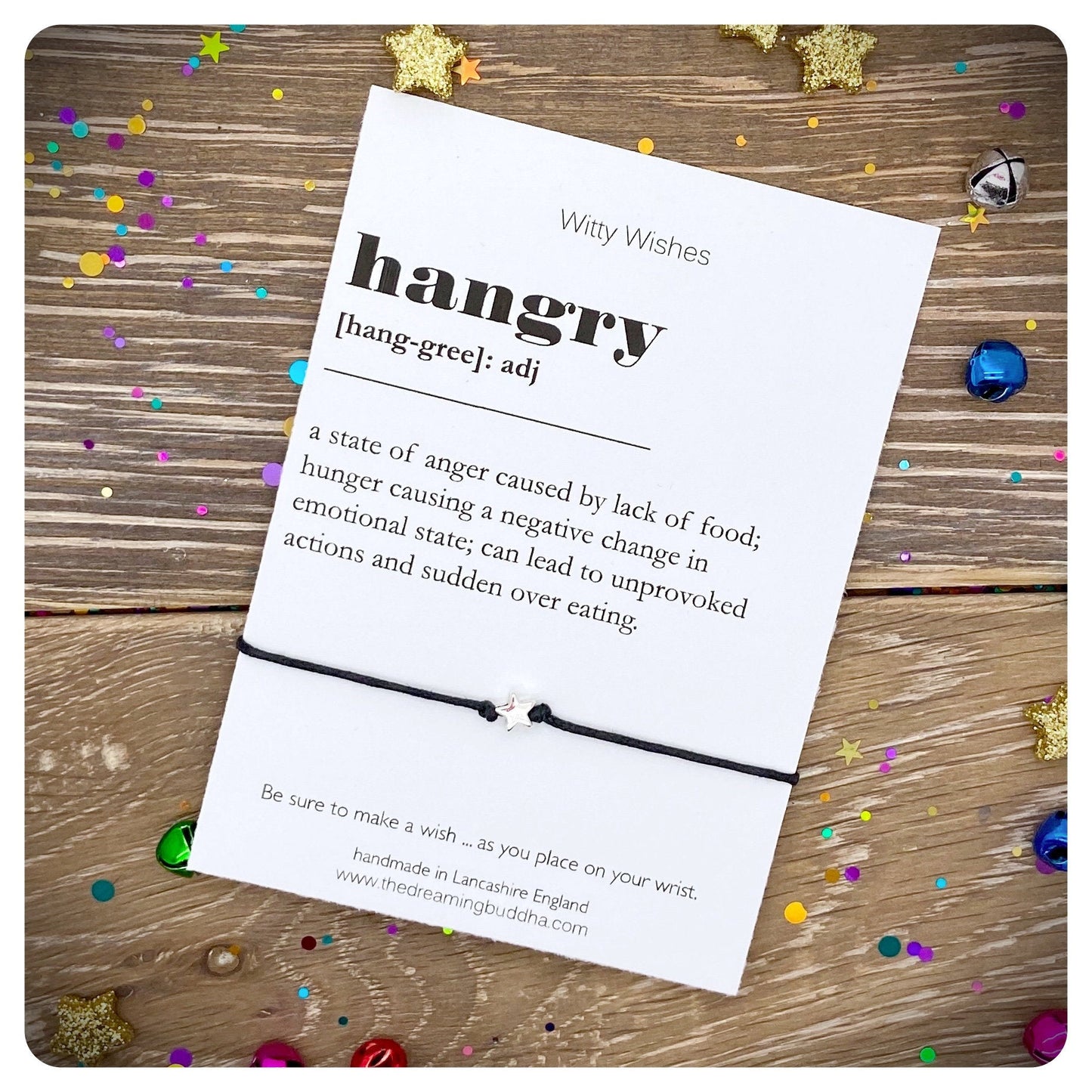 Hangry Dictionary Definition Card, Wish Bracelet Gift For Foodie, Funny Card Gift