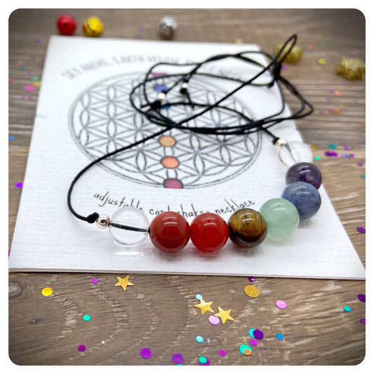Adjustable 7 Chakra Necklace, Beaded Meditation Necklace, Yoga Jewellery, Chakra Birthday Gift, Gemstone Necklace