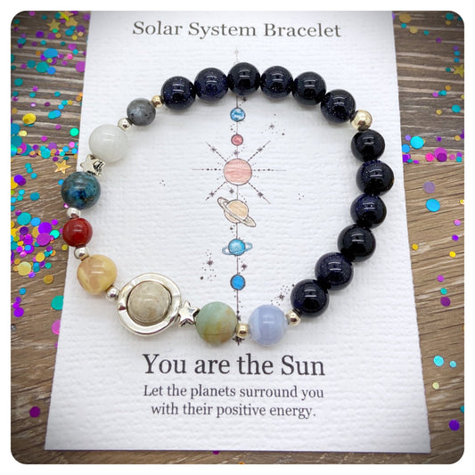 Mens Planet Bracelet, Solar System Bracelet, Beaded Universe Bracelet, Mens Gemstone Space Bracelet