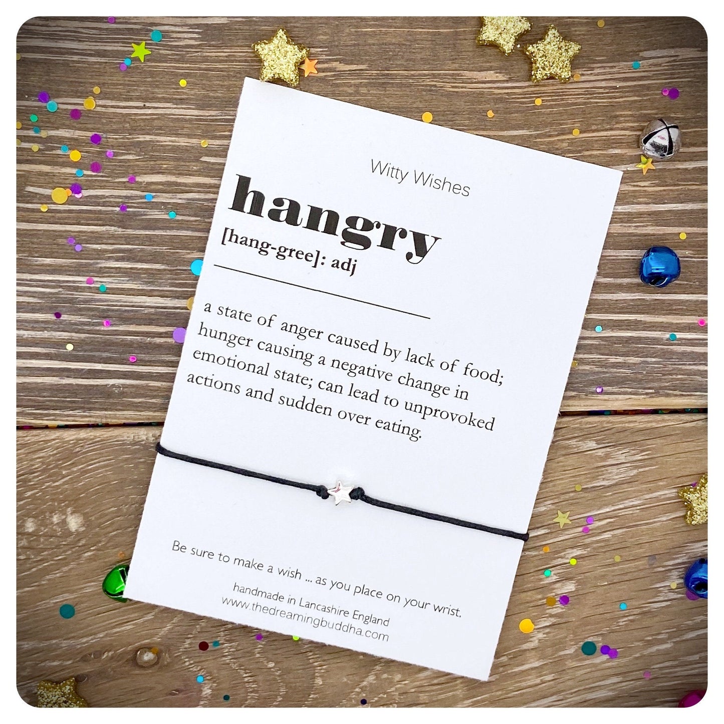 Hangry Dictionary Definition Card, Wish Bracelet Gift For Foodie, Funny Card Gift