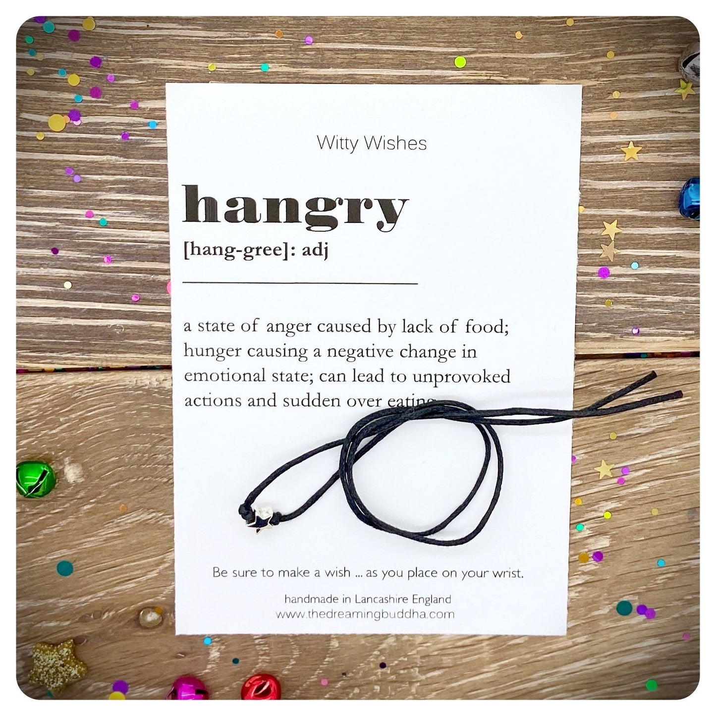 Hangry Dictionary Definition Card, Wish Bracelet Gift For Foodie, Funny Card Gift