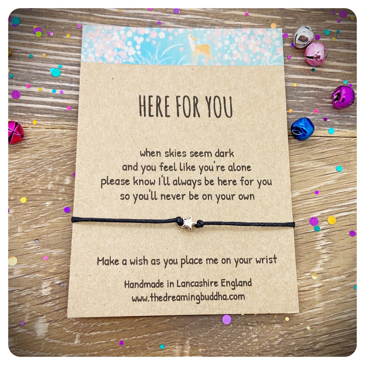 Here For You Wish Bracelet, Thinking Of You Card, Moral Support Gift, Socially Distant Greeting Card, Never Alone Gift