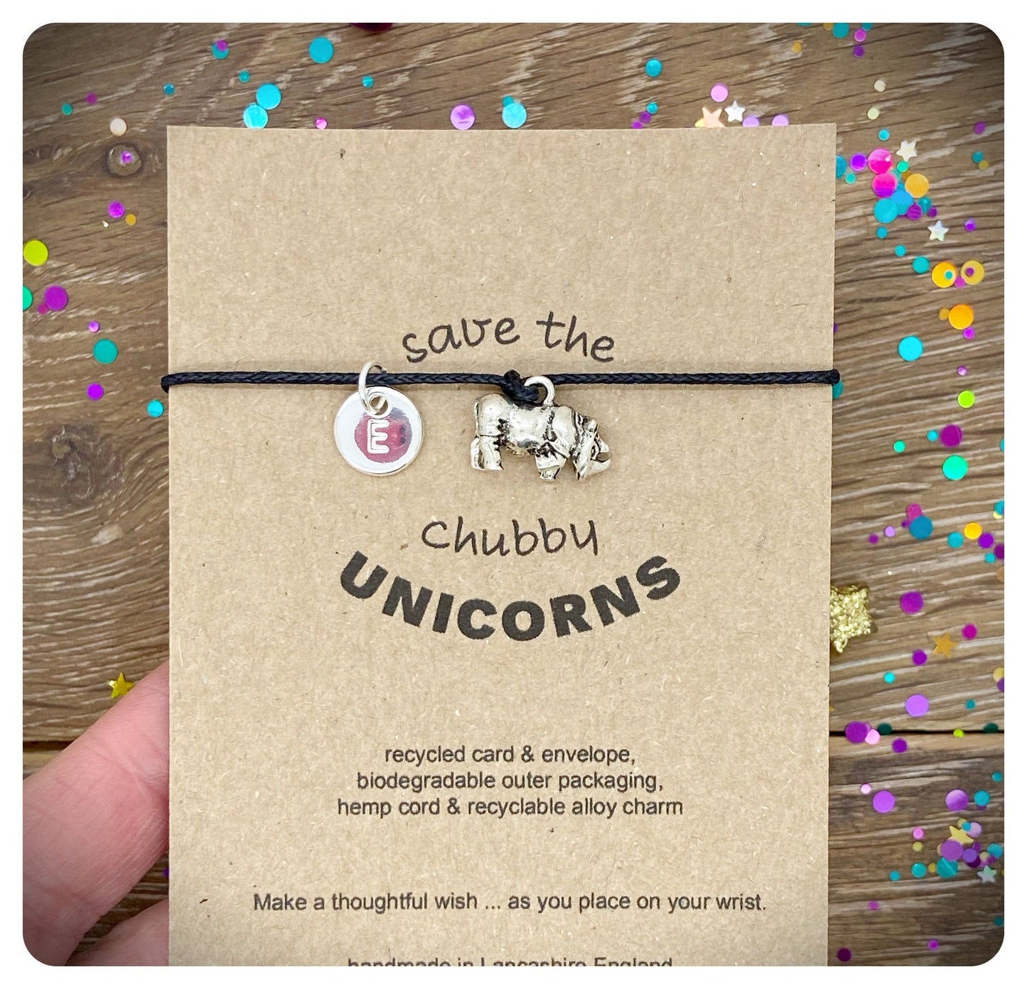 Save The Chubby Unicorns Card, Rhino Wish Bracelet, Environmental Wish Bracelet, Rhino Lover Gift, Endangered Animals Awareness Gift