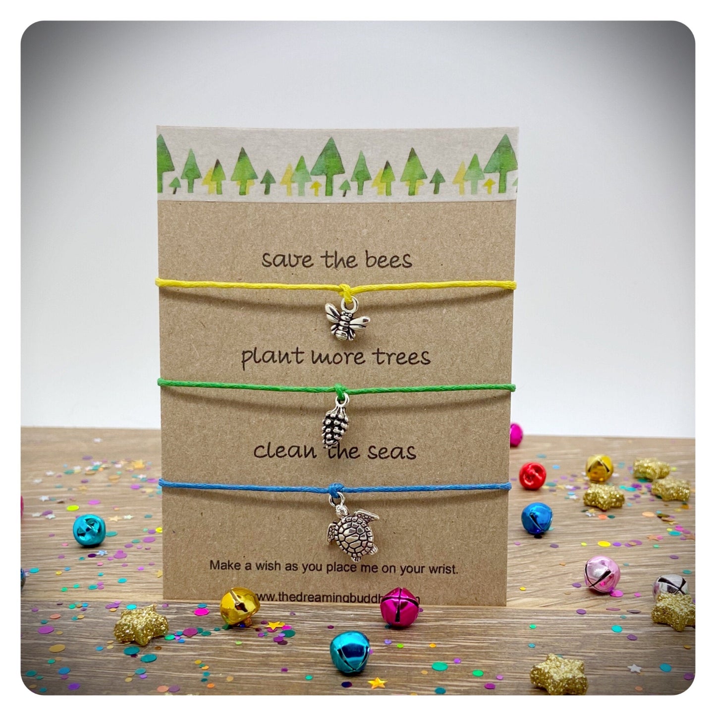Vegan Gift, Environmental Wish Bracelet, Earth Day Card, Save The Planet Bracelets, Save The Bees Card