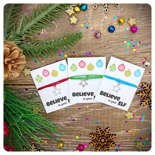 Mini Elf Cards, Advent Calender Fillers, Believe in Your Elf Mini Wish Bracelet, Tiny Christmas Wish Bracelet, Elf Stocking Filler