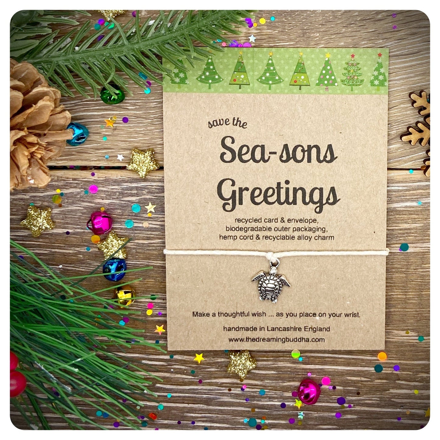 Save The Seas Christmas Card, Christmas Eco Wish Bracelet, Xmas Postal, Eco Gift, Save The Sea- Sons Greetings Card