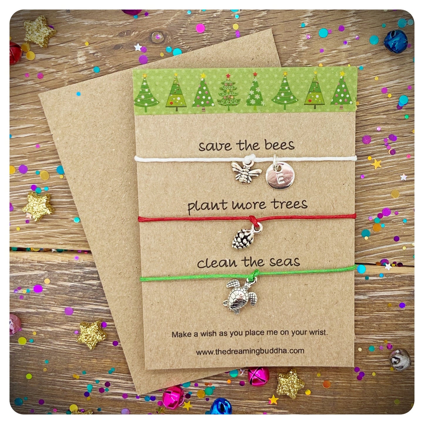 Christmas Vegan Gift, Save The Bees Wish Bracelet, Clean The Seas Wishlet, Plant More Trees Cord Bracelet, Vegan Stocking Filler