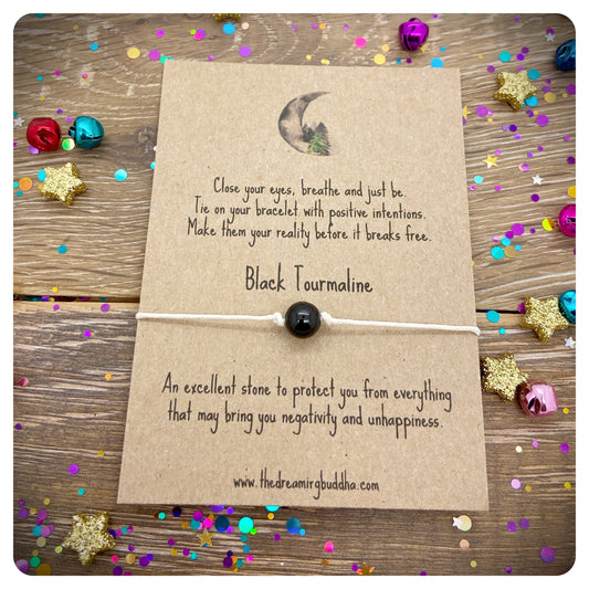 Black Tourmaline Protection Bracelet, Protection Wish Bracelet, Stress Anxiety Gift, Empaths Bracelet, Minimalistic Intentions Bracelet