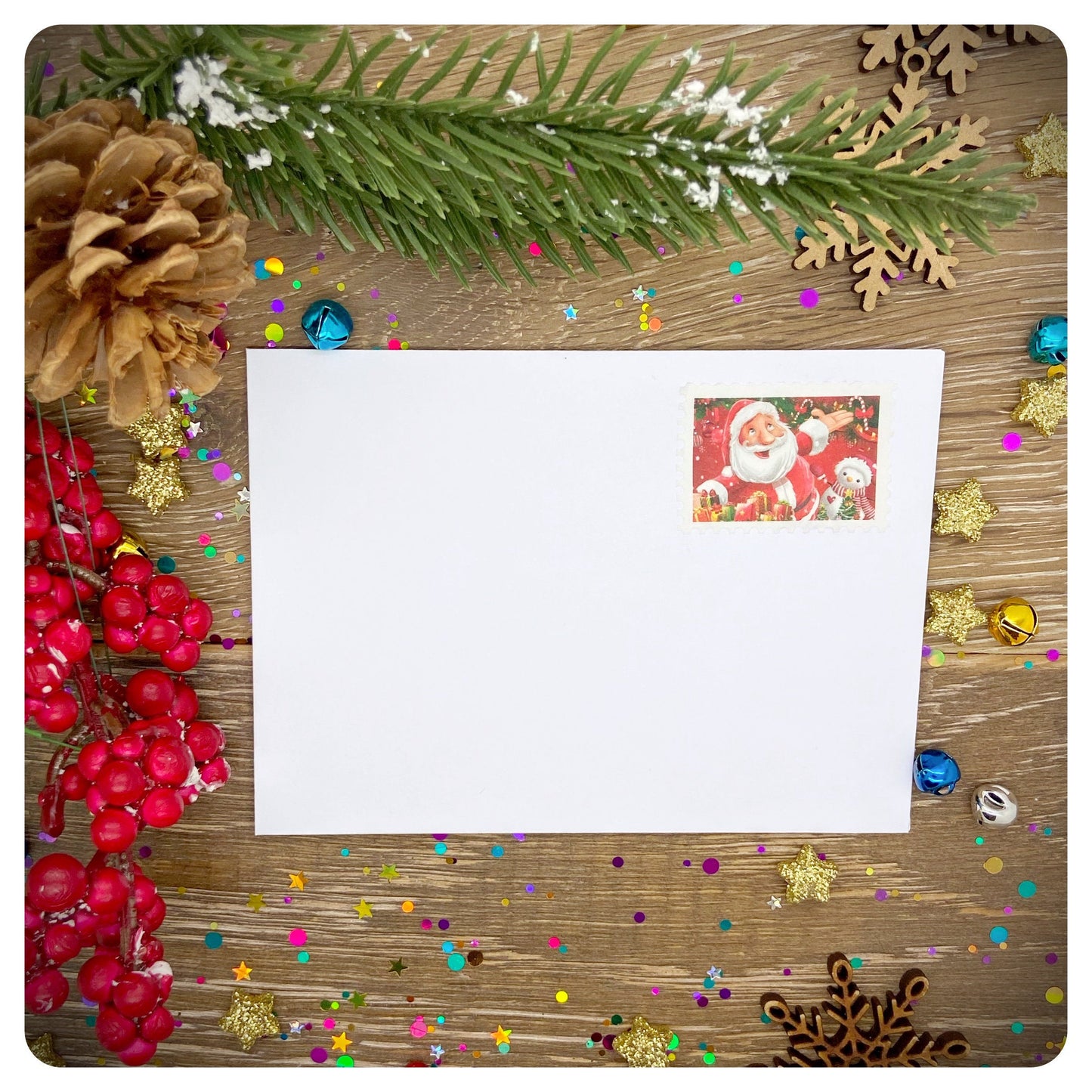 Christmas Santa Stamp White Mini Envelopes