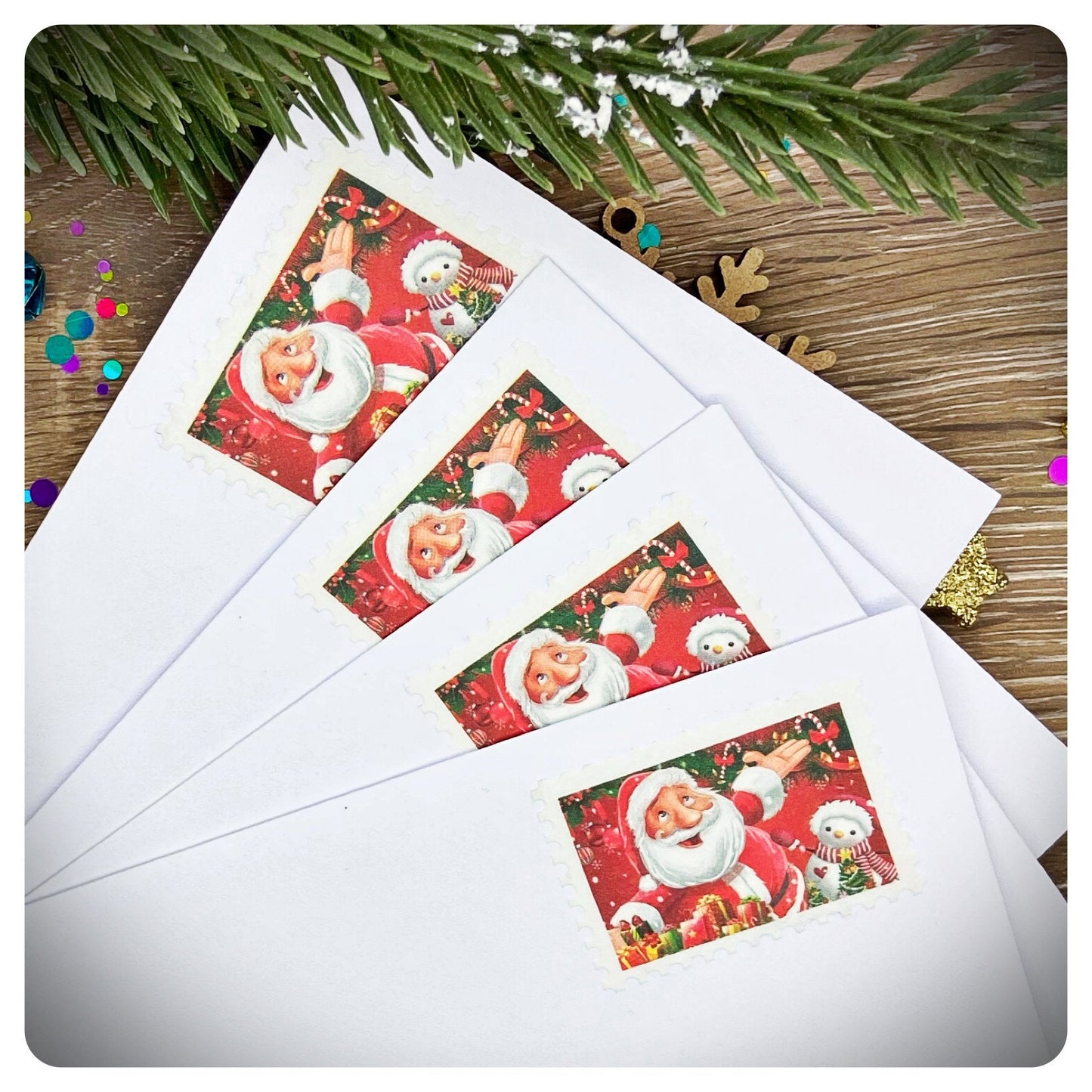 Christmas Santa Stamp White Mini Envelopes