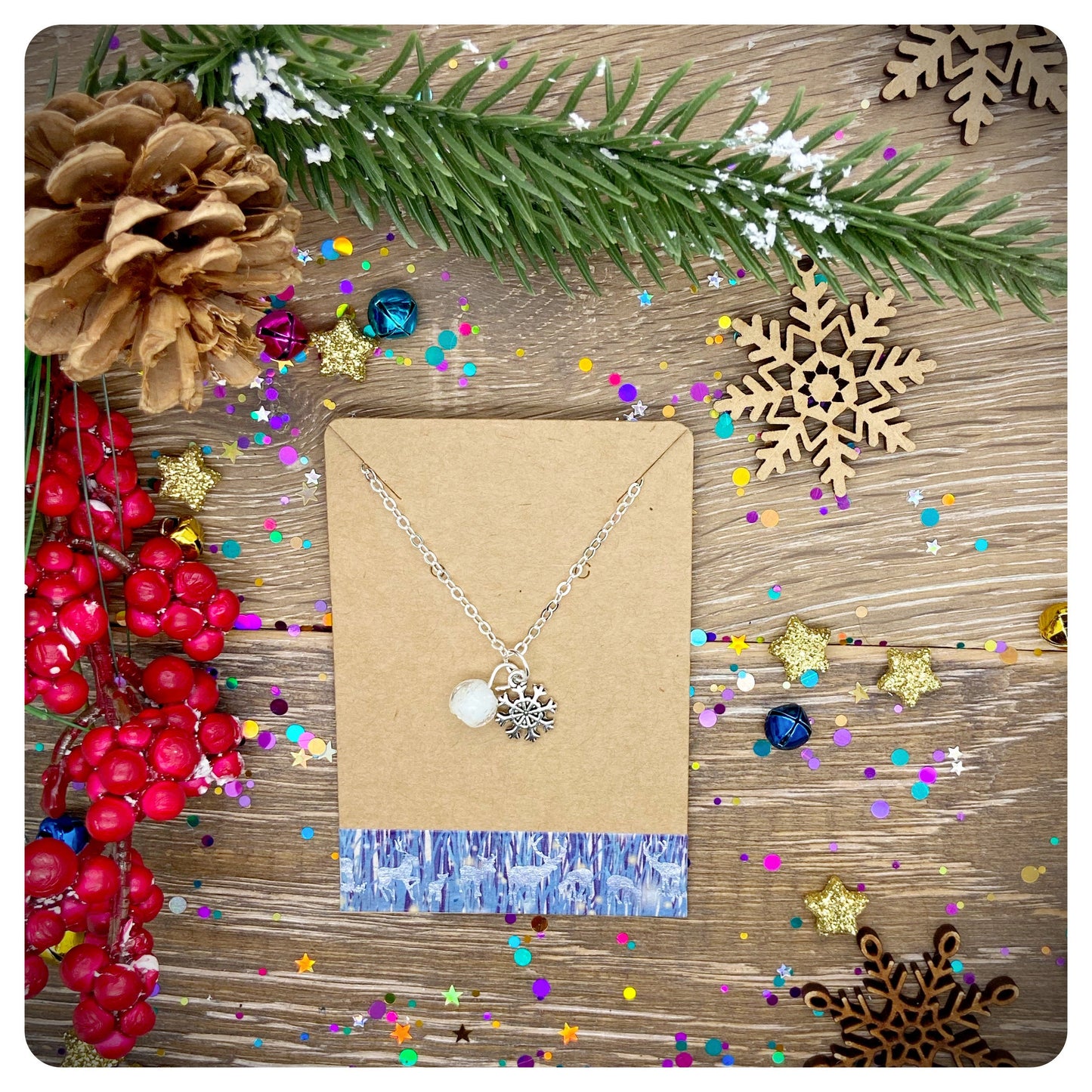 Magical Snowflake Necklace and Earring Set, Glow in the Dark Jewellery, Christmas Gift Set, Festive Jewellery, Xmas Gift For Her
